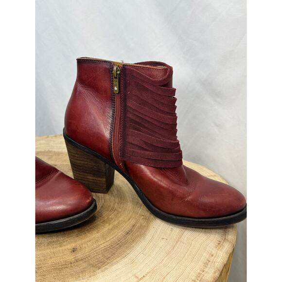 Pikolinos Maroon Red Leather Fringe Ankle Boots - Size 41 EU - 10 / 10.5 US - Picture 9 of 16